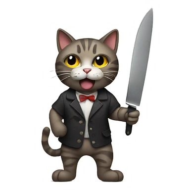 cat holding a knife sticker