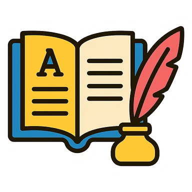 the first page of a book, open, with a quill pen nearby, elegant and classic look sticker