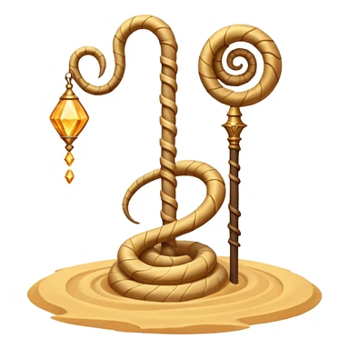 desert sand mage staff object icon, ancient staff with serpent coils around it, glowing golden sand gem on top, swirling sand aura, fantasy desert weapon, 3D cartoon, mobile game icon style, centered, clean background, no text, no watermark
 sticker
