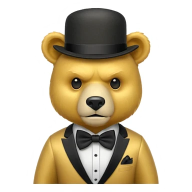 Oso dorado con sombrero elegante y moño negro enojado animatronico sticker