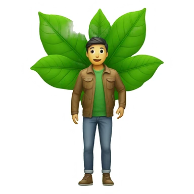 person standing on a big green leaf sticker