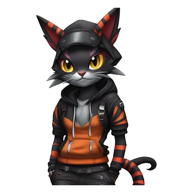 Cool Anthro Noivern-Litten-BatCat-Pokémon with edgy stripes hoodie spiked collar punk techwear Cargo Pants Full Body sticker