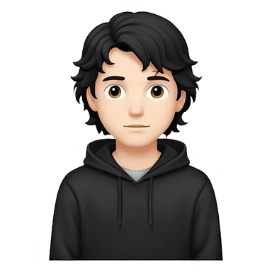 young white man in a hoodie, black wavy hair sticker