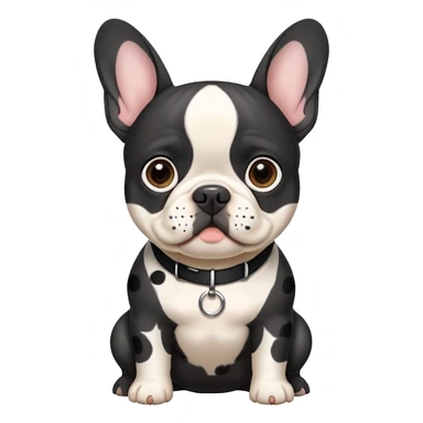 French bull dog all black face and white body with black spots on it with a collar that says Lilo sticker