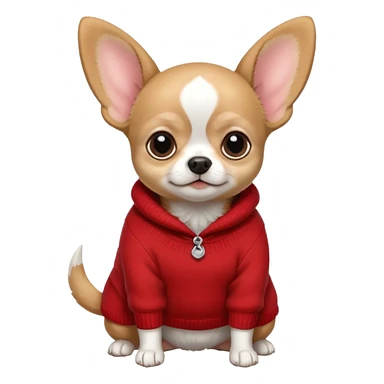 Full White and black Chihuahua - tiny, chubby and big ears. Full body with sweather sticker