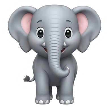 A cute, friendly 3D animated elephant character with a big smile on its face, playful expression, soft fluffy texture, bright and cheerful lighting, Pixar movie art style sticker