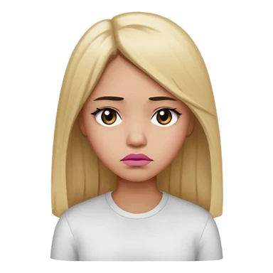 Mujer color de piel moreno claro, con cabello rubio largo, lacio y suelto, ojos negros, labios color rosita, triste  sticker