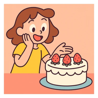 white cake with strawberries on top, pastel toon style sticker