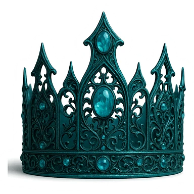 gothic crown in teal with silver filigree and aquamarine stones, oceanic and mysterious sticker