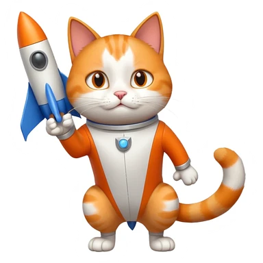 confident cat thinking it is a rocket, dynamic pose, imaginary rocket elements sticker