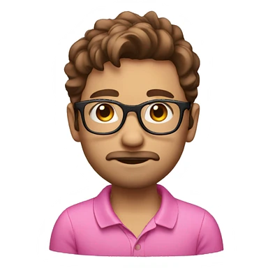brown hair boy with beard small glasses and pink polo sticker