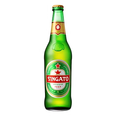 Tsingtao beer bottle with green label sticker
