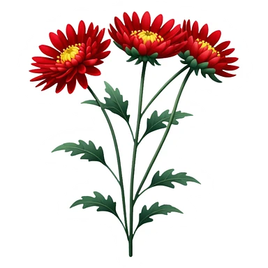 single Bright Red Chrysanthemum, straight stem sticker
