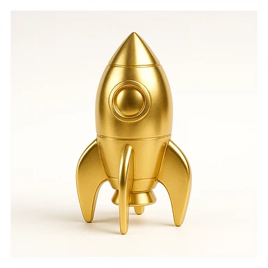golden rocket ship, metallic shine, gold objects style sticker