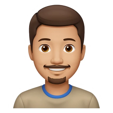 Asian man with short brown hair and a goatee sticker