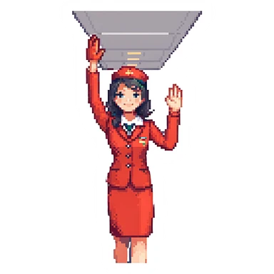 flight attendant in a red uniform, waving sticker
