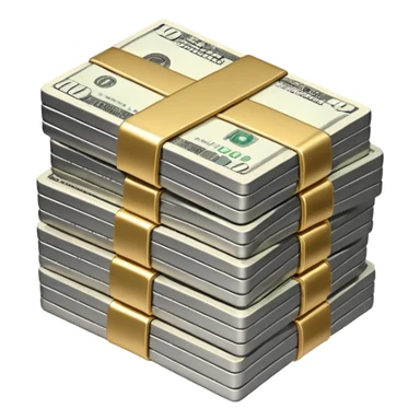 Metallic black-and-white money pack emoji, simple geometric stack of bills,minimal style
 sticker