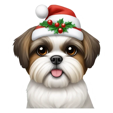 Shih tzu wearing a christmas hat sticker