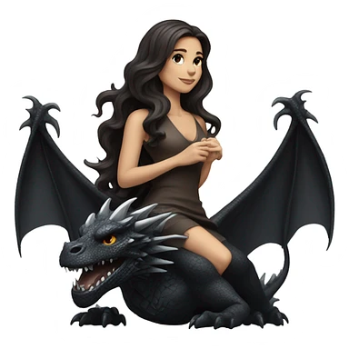 Beautiful white woman with long wavy dark brown hair riding on top of a black dragon sticker
