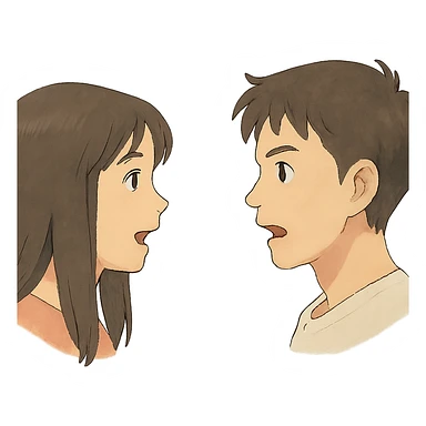ghibli style illustration of two speaking heads facing each other sticker