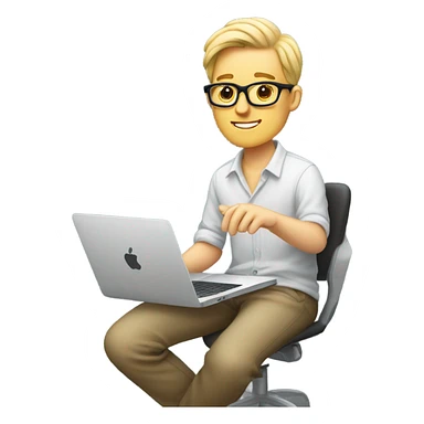 white-skinned male product designer sitting with macbook sticker