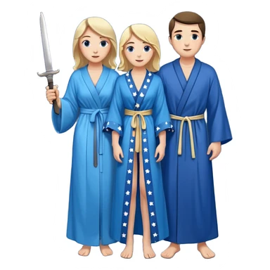 An upright Europe (a tall woman), wearing a blue, flowing robe with stars on the hem. In the background stands a man, with a knife
He has to stand behind her. the top of the knife to her back sticker