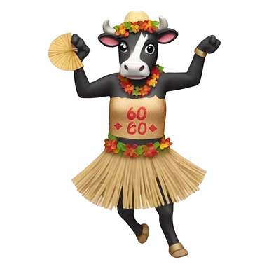 Hawaiian cow dancing with a straw skirt saying happy 60th Birthday Toni sticker