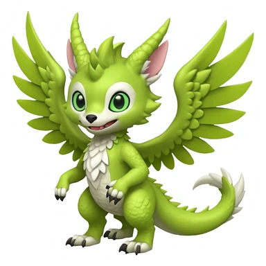 Lime-green furry cute kawaii winged Fakémon-Trico-Scalie-Digimon-Sergal-Protogen-creature (full body) sticker
