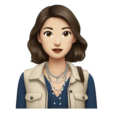 Realistic brown hair blue eyes Chanel Asian Girl with Birkin bag and Chanel necklace sticker