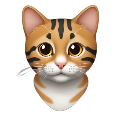 Tabby cat with asymmetrical face white stripe up nose, orange chin, gray with black stripes sticker