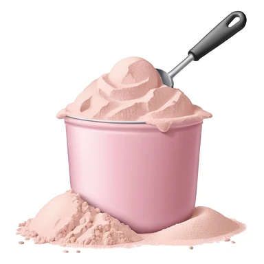 Pastel pink scoop of protein powder on a clean white surface sticker