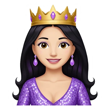 Queen Esther from The Bible with long black hair, lavender sequin outfit sticker