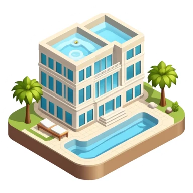 luxury spa resort hotel, isometric exterior  sticker