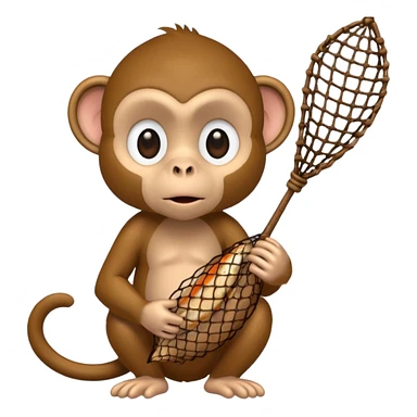 monkey holding fish net sticker