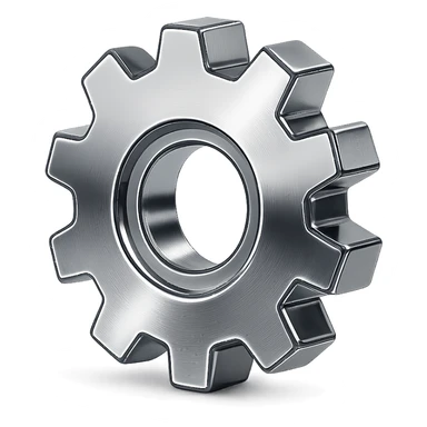 steel gear emoji with brushed metal texture, subtle reflections, modern industrial metallic look sticker