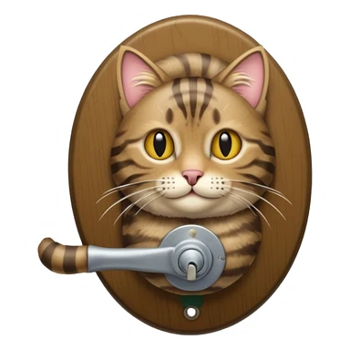 A "bobtailed" striped cat turning a doorknob sticker
