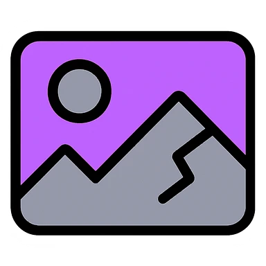minimal broken image placeholder emoji icon style purple and gray with a crack or broken symbol sticker