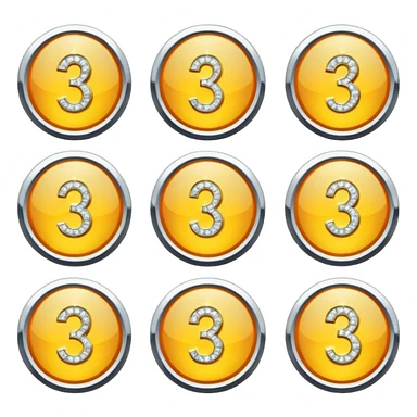 Gold badges with diamonds for paid subscriptions at different levels with the number 3 sticker