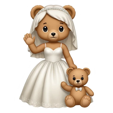 Teddy bear wearing white wedding dress holding the hand to another teddy bear wearing nothing.  sticker