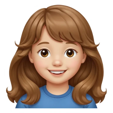 Please generate a portrait of a toddler with long, wavy, light brown hair, bangs. and is smiling

 sticker