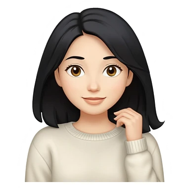 A woman with longer black hair, light to medium skin tone, full cheeks, and almond-shaped eyes, wearing a simple white sweater, lying comfortably on a bed with soft lighting, joyful and radiant expression sticker