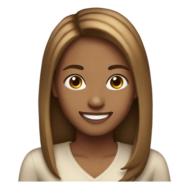 woman with light brown skin, straight hair with light brown highlights, smiling sticker
