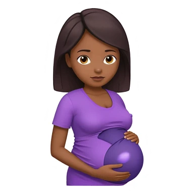 Dark brownskin woman with purple shirt, pregnant with head, neck and upper thorax only sticker