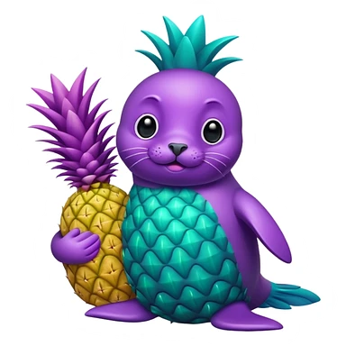 seal that is teal and holding a pineapple that is purple sticker