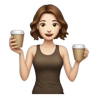 woman with brown hair and pale skin juggling with coffee cups sticker