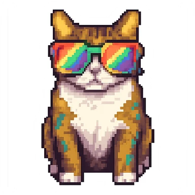 Make the sunglasses rainbow colored, keep the cat and style the same, with no background. The original style is preserved as much as possible. sticker