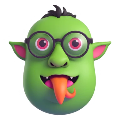 monster with a big nose and black glasses, tongue out sticker