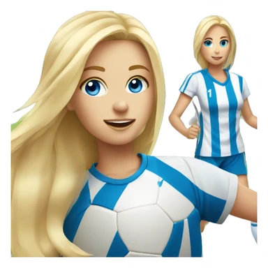 blonde girl blue eyes kicking a soccer ball sticker
