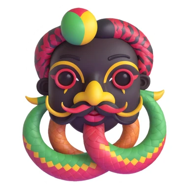 Oxumarê, African rainbow serpent deity with human face, having only a mustache (clean shaven on the cheeks) and a mole on the left side below the lip sticker
