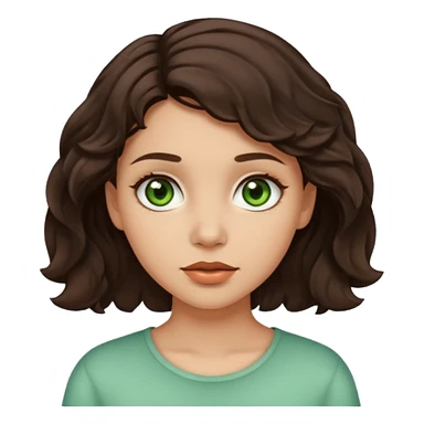 A girl with light skin, short dark brown wavy hair and brown with a little green eyes sticker
